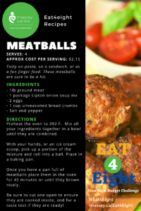 Eat4Eight Meatball Recipe Card